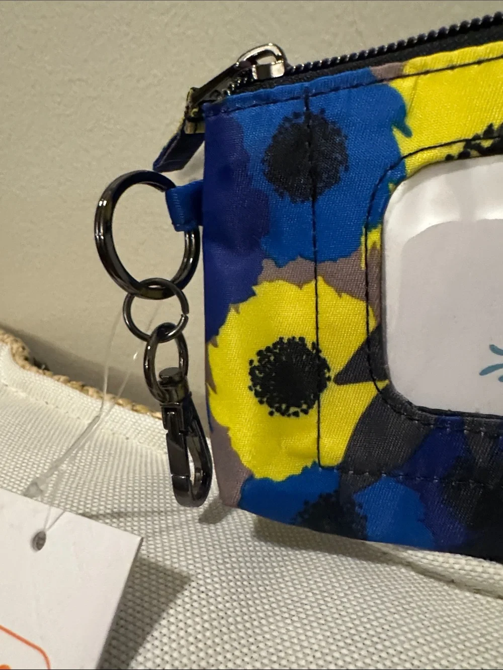 Lug peony blue metro XL wallet/id pouch with lobster claw clip